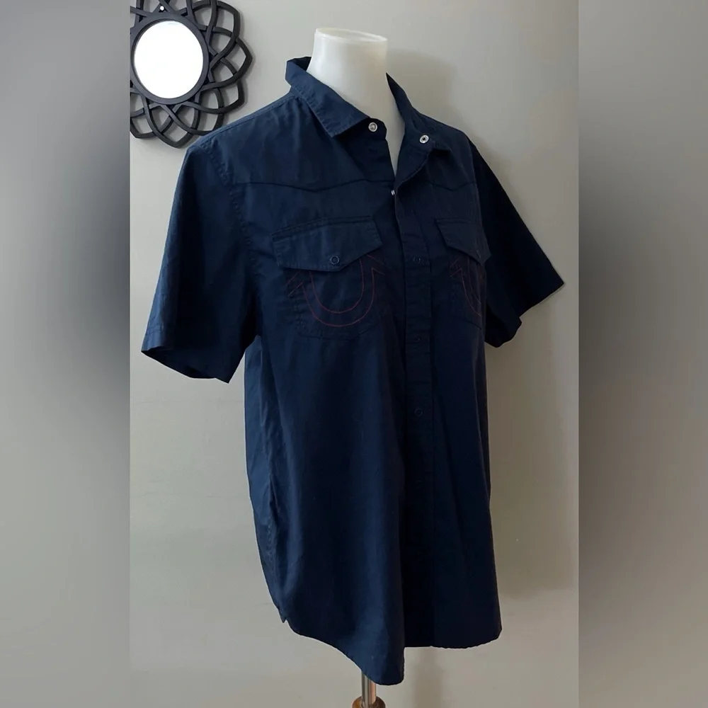 True Religion Dark Blue Casual Button Down Shirt Western Casual Cotton